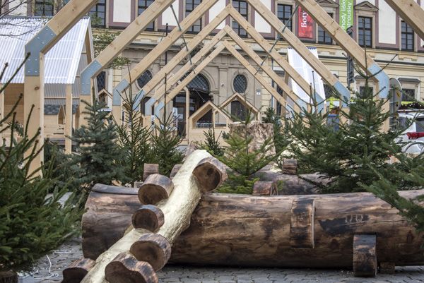 Veronika Plátková + Consequence forma architects / instalace "Zlaté dřevo" / Xmas Zelný trh, Brno / 2024 / I